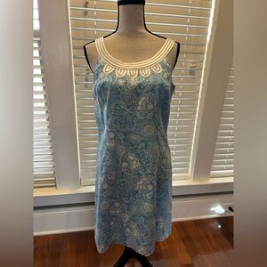 Ann Taylor LOFT Blue Paisley Floral Short Embroidered Shift Dress Size 6